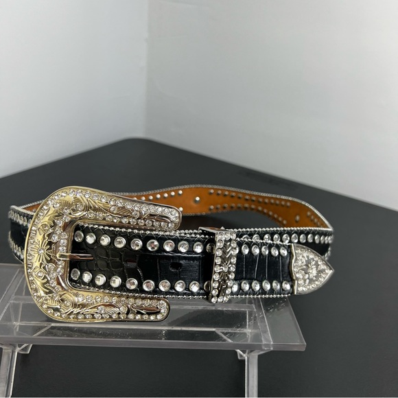 Blazin Roxx Western Womens Belt Gator Scalloped Rhinestone Black N3512001 - Picture 4 of 11